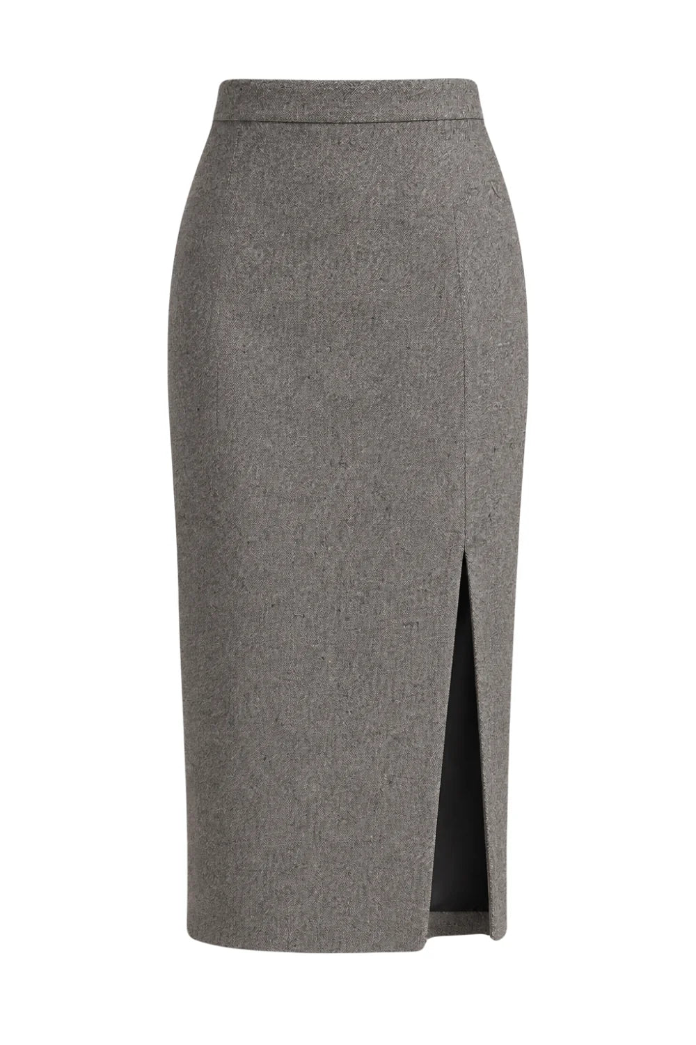 Ambitna grey tweed skirt, detail of the wool, hemp and angora weave. Independent Ukrainian designer at MIXMVSE London.