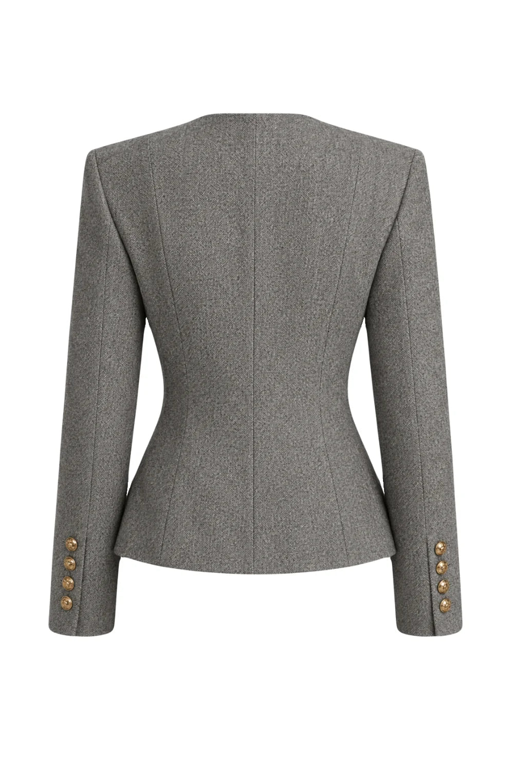 Ambitna grey tweed jacket, styled full look. Independent Ukrainian designer at MIXMVSE London.