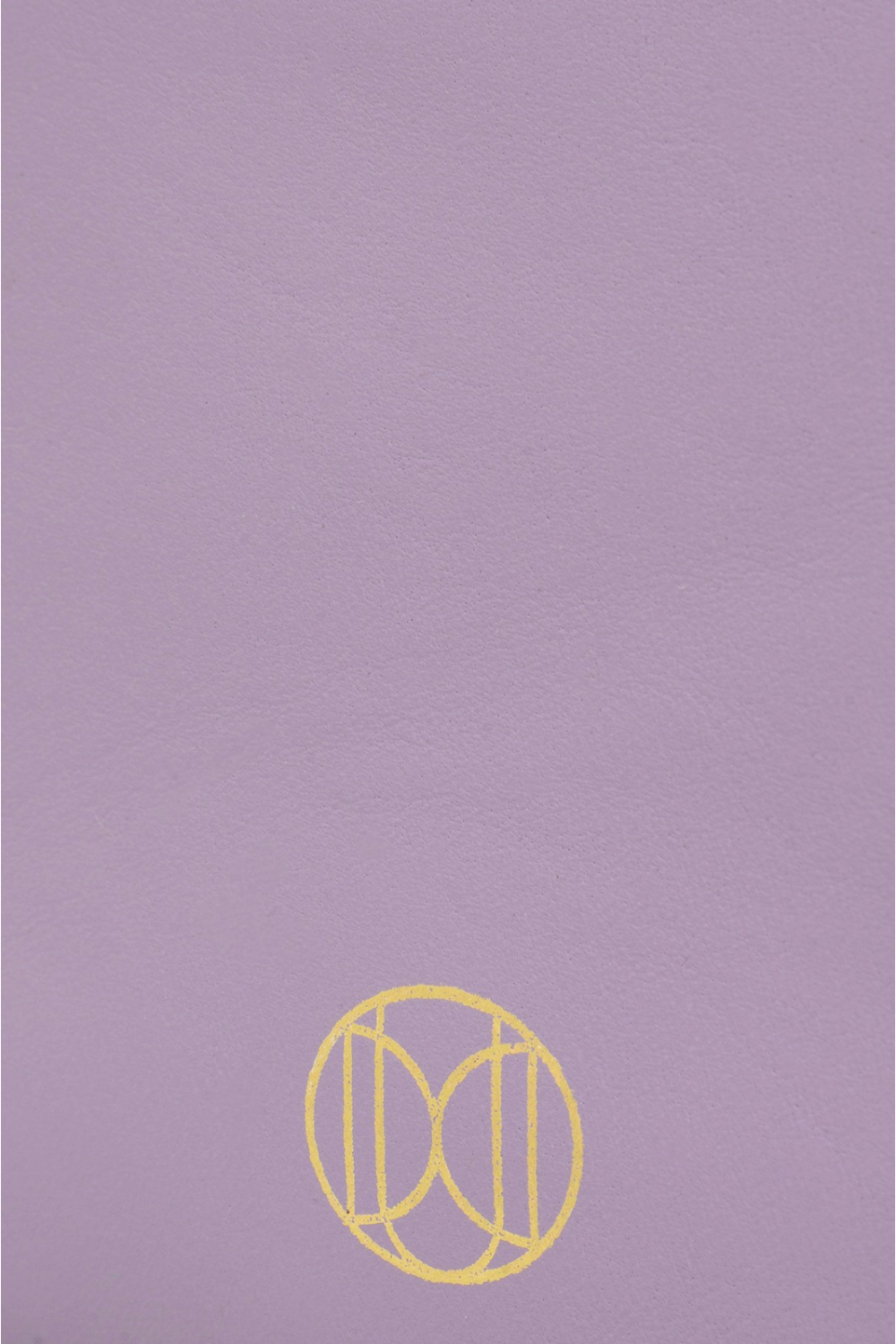 Du'Mo Poise Small Bag close-up of the gold Du'Mo monogram on lilac calf leather. Independent Ukrainian designer at MIXMVSE London.