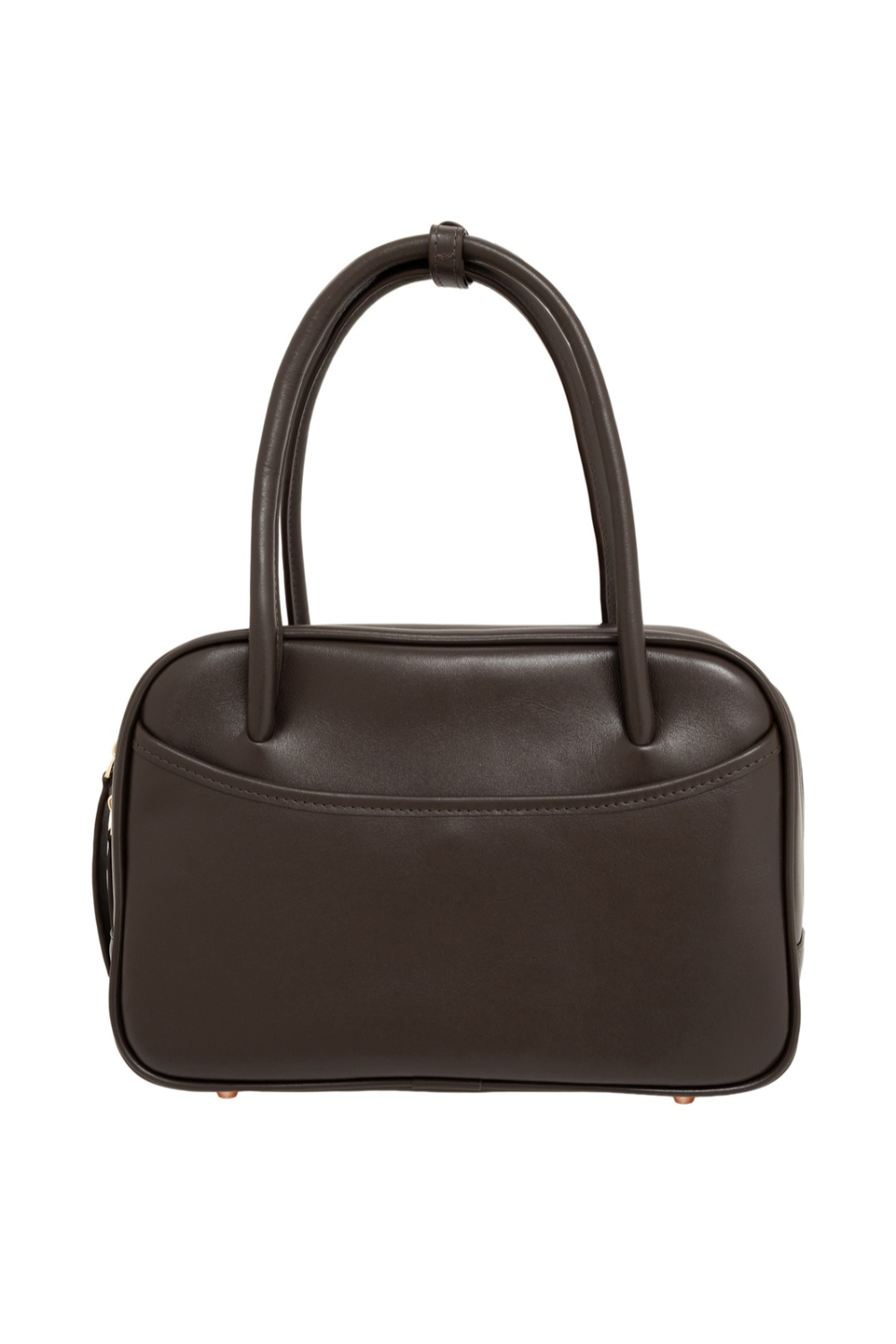 Du'Mo Poise Small Bag in smooth brown calf leather. Back view with two rounded top handles. Independent Ukrainian designer at MIXMVSE London.