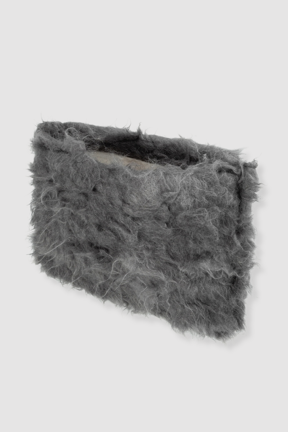 KARPOVA fluffy medium clutch bag in grey merino wool. Independent Ukrainian designer at MIXMVSE London.