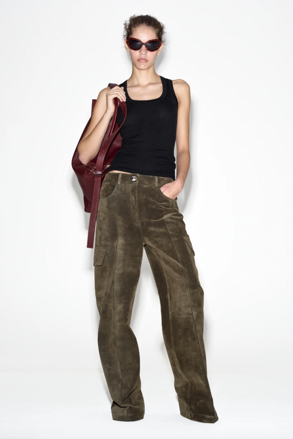 LAFORMELA vintage-effect velvet denim cargo trousers in olive green cotton. Independent Czech designer from Prague at MIXMVSE London.