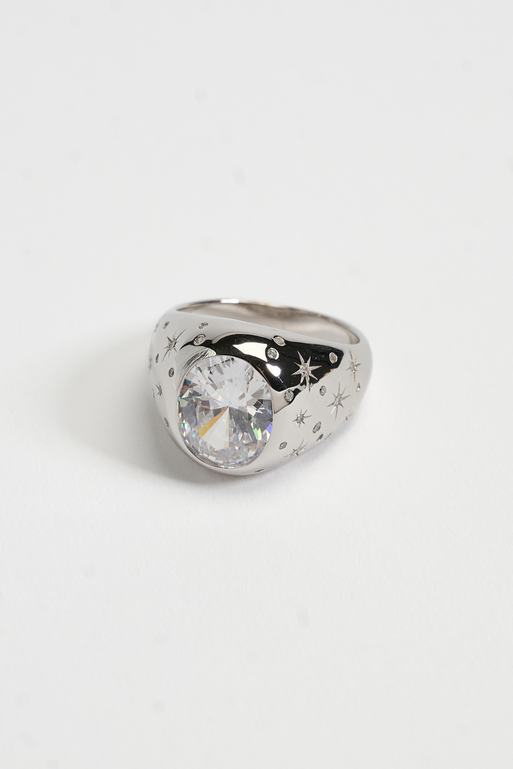 Chuk Raw Desire ring in rhodium-plated sterling silver with a clear cubic zirconia. Ukrainian designer jewellery at MIXMVSE London.