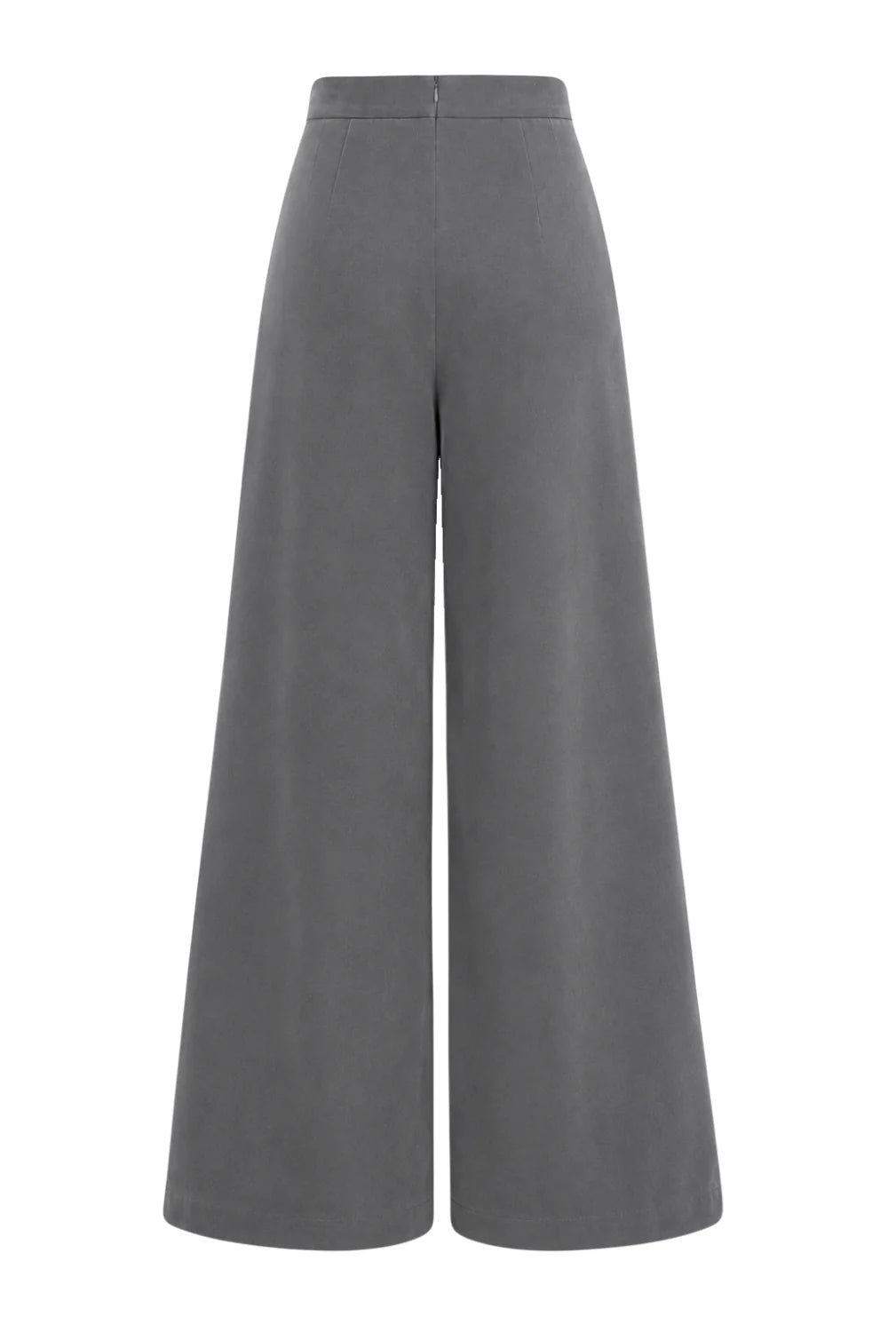 Ambitna velvet trousers in grey wool, styled full-length view. Independent Ukrainian designer at MIXMVSE London.