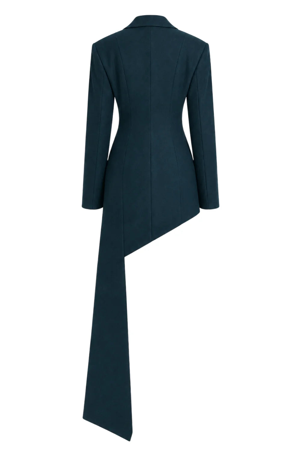 Ambitna emerald wool asymmetric jacket, styled full look. Independent Ukrainian designer at MIXMVSE London.