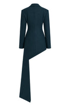 Ambitna emerald wool asymmetric jacket, styled full look. Independent Ukrainian designer at MIXMVSE London.