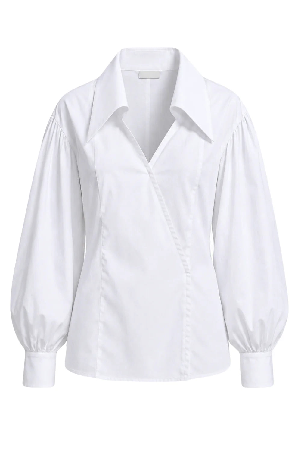 Ambitna white cotton shirt, detail of the straight point collar and buttoned cuff. Independent Ukrainian designer at MIXMVSE London.