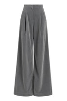 Ambitna velvet trousers in grey wool, detail of the zip and button fastening and concealed pockets. Independent Ukrainian designer at MIXMVSE London.