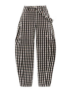 Cultnaked Barrel Pants in brown cotton-lyocell. Styled look of barrel-leg trousers, Ukrainian independent designer at MIXMVSE London.