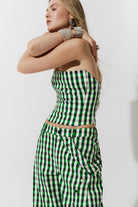 Cultnaked Vixen Bandeau Corset Top in green gingham. Back view of bandeau corset top. Available at MIXMVSE London concept store.