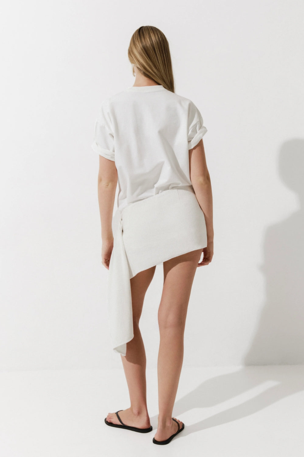 Cultnaked Sexy & Talented T-shirt in white cotton. Styled look of oversized logo tee, Ukrainian independent designer at MIXMVSE London.