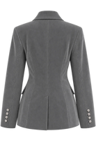 Ambitna velvet blazer in grey wool, styled back view. Independent Ukrainian designer at MIXMVSE London.