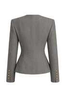 Ambitna grey tweed jacket, styled full look. Independent Ukrainian designer at MIXMVSE London.