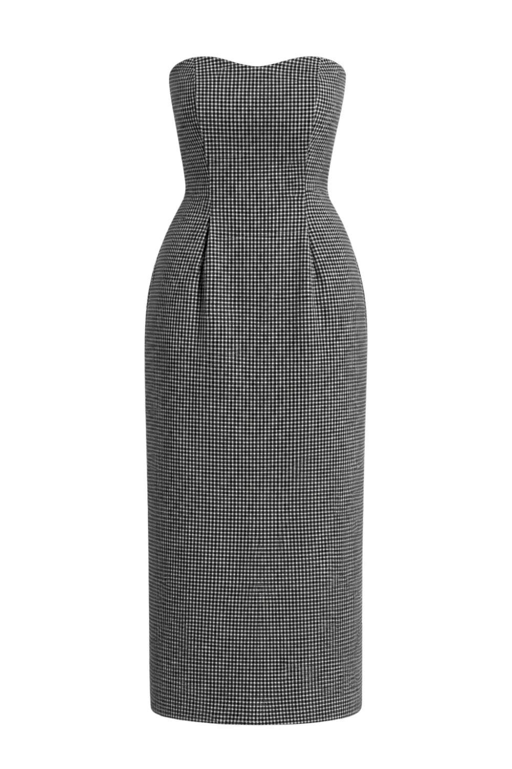 Ambitna plaid wool dress in black and white, detail of the checked weave. Independent Ukrainian designer at MIXMVSE London.