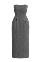 Ambitna plaid wool dress in black and white, detail of the checked weave. Independent Ukrainian designer at MIXMVSE London.