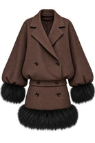 Ambitna brown two-piece suit with fur trim, full look. Coming soon at MIXMVSE London concept store.