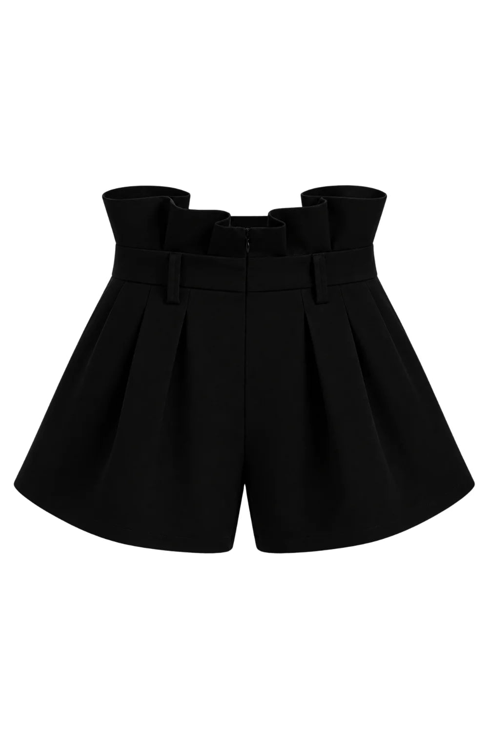 Ambitna black wool and silk mini shorts, back view. Independent Ukrainian designer at MIXMVSE London.