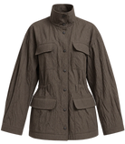 Ambitna crinkled khaki jacket, detail of the four front flap pockets. Independent Ukrainian designer at MIXMVSE London.