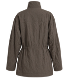 Ambitna crinkled khaki jacket, detail of the buttoned front and crinkled cotton. Independent Ukrainian designer at MIXMVSE London.