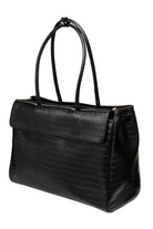 Du'Mo Portfolio Bag in black croc-effect leather. Three-quarter view showing the roomy gusset and gold hardware. Made in Ukraine, at MIXMVSE London.