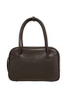 Du'Mo Poise Small Bag in smooth brown calf leather. Back view with two rounded top handles. Independent Ukrainian designer at MIXMVSE London.