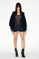 LAFORMELA sheer knit extra mini dress in midnight blue. Independent Czech designer from Prague at MIXMVSE London.