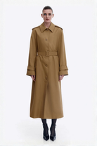 Ambitna classic trench coat in beige cotton with detachable belt. Independent Ukrainian designer at MIXMVSE London.