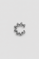 Chuk Spiral ear cuff in silver rhodium-plated brass with cubic zirconia. Ukrainian designer jewellery at MIXMVSE London.