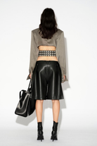 LAFORMELA grey silk blouse with buttoned long sleeves, styled look. Independent Czech designer from Prague at MIXMVSE London.