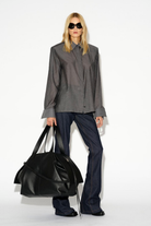 LAFORMELA unisex pinstripe shirt in dark grey cotton and silk. Independent Czech designer from Prague at MIXMVSE London.