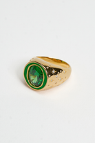 Chuk Raw Desire ring in gold and green, styled look. Ukrainian designer jewellery at MIXMVSE London.