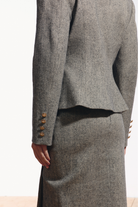 Ambitna grey tweed jacket, back view. Independent Ukrainian designer at MIXMVSE London.