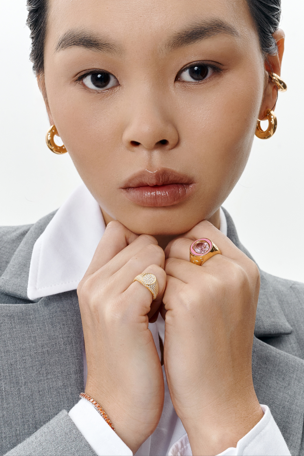 Chuk Raw Desire ring in gold and pink, styled look. Ukrainian designer jewellery at MIXMVSE London.