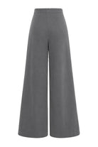 Ambitna velvet trousers in grey wool, styled full-length view. Independent Ukrainian designer at MIXMVSE London.