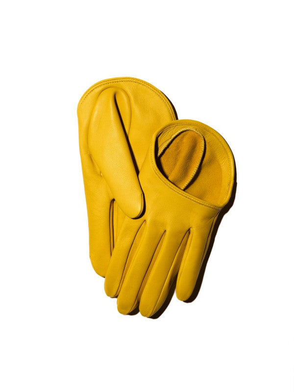 TO BE Accessories Lunar leather gloves in saffron yellow. Independent Ukrainian designer at MIXMVSE London.